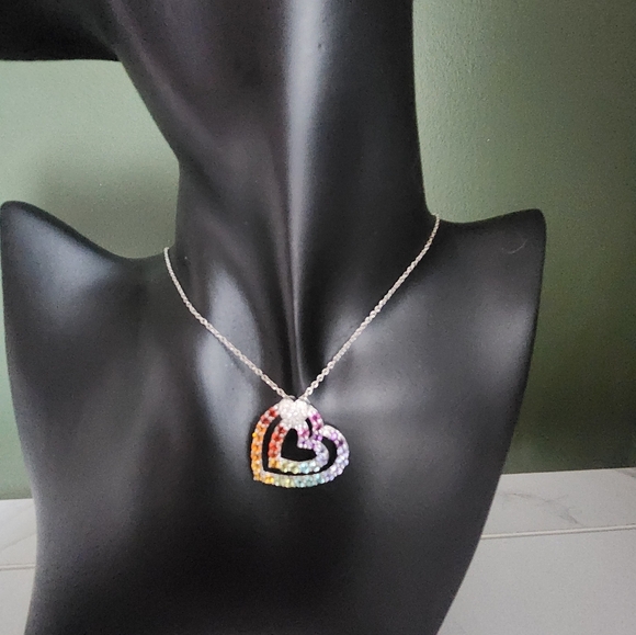 Multicolor Heart Pendant Necklace With 18inch Sterling Silver Chain. Never Worn. - Picture 2 of 4